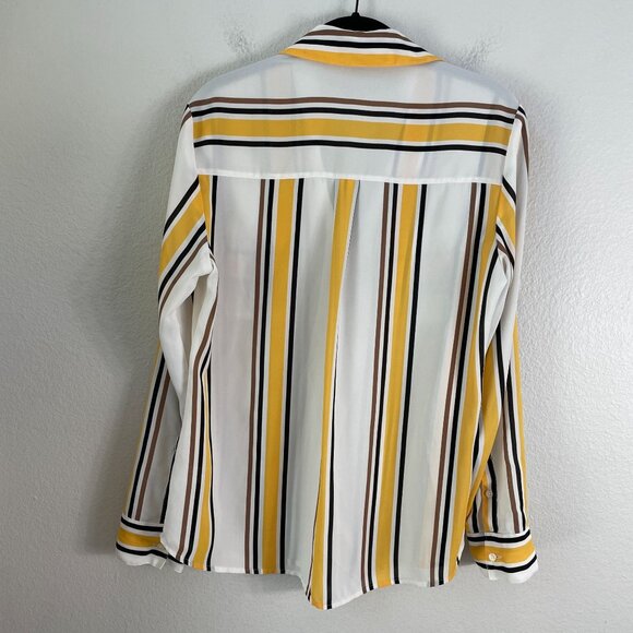 Express Womens Medium Roll Tab Sleeve Shirt Button Up Striped Pocket Blouse Top - Picture 7 of 8